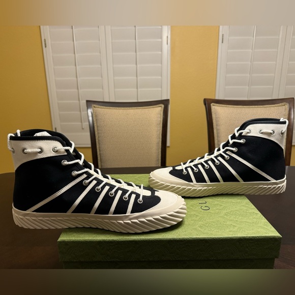 New Gucci GG Logo High Top Sneaker Shoes Black White Size UK 12 / US 12.5 - Picture 11 of 16